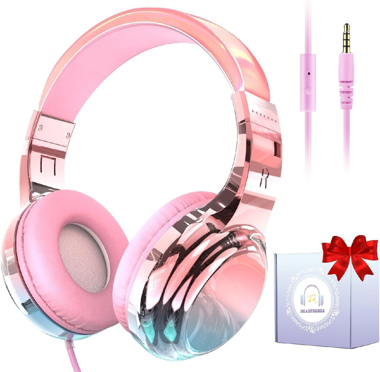 Słuchawki nauszne przewodowe dziewczęce różowe