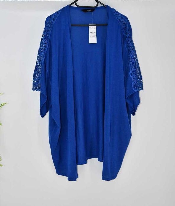 Kobaltowy kardigan Yours z koronkowymi rękawami 42/44 nowy