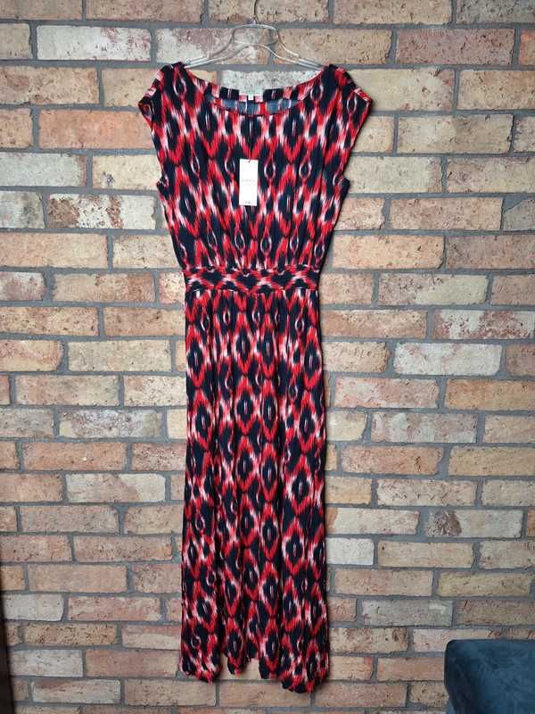 Sukienka MAXI 100% wiskoza w granatowo-czerwone wzory 42 14 XL