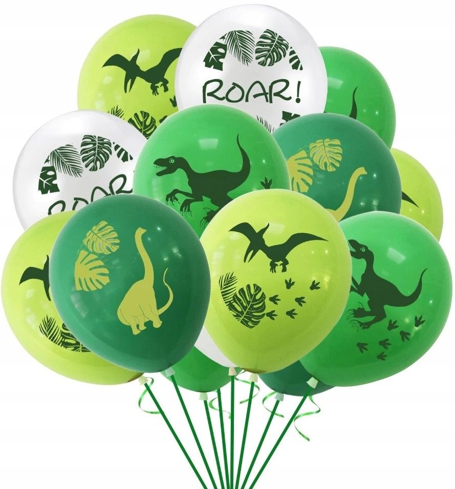 Zestaw balonów urodzinowych o tematyce Dinozaurów 16 normal + 1 duży