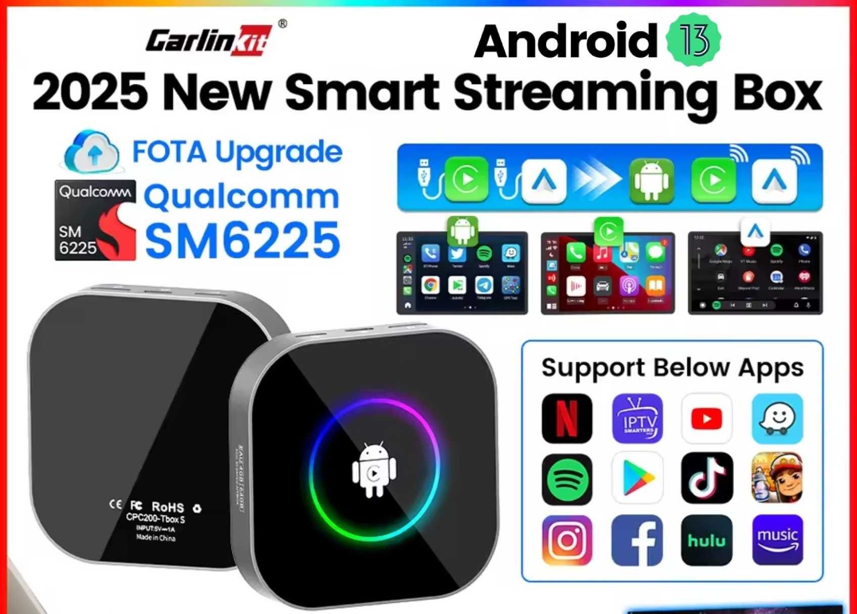 Адаптер CarlinKit R2 TBox Ambient 4gb / 64gb - Carplay/YouTube/Netflix