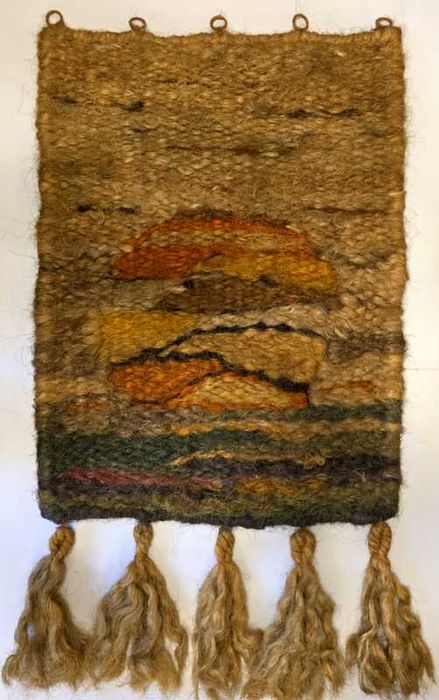 Duży kilim / makrama z włókna kokosowego ''Zachód słońca'' lata 90-te