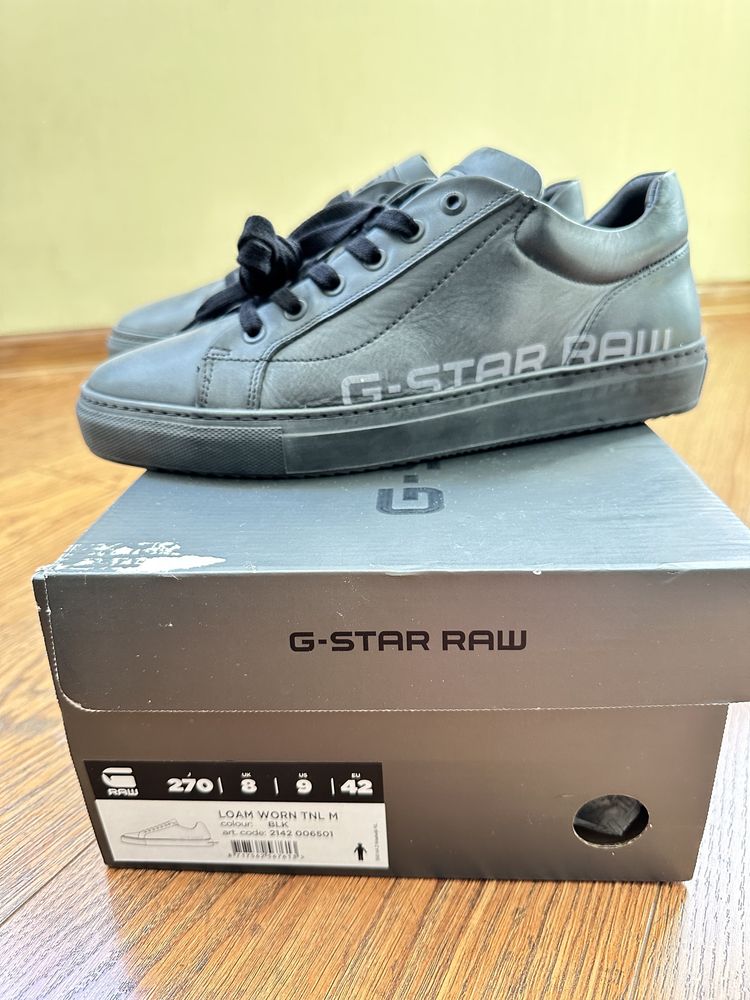 Мужские черные кожаные сникеры G-Star RAW