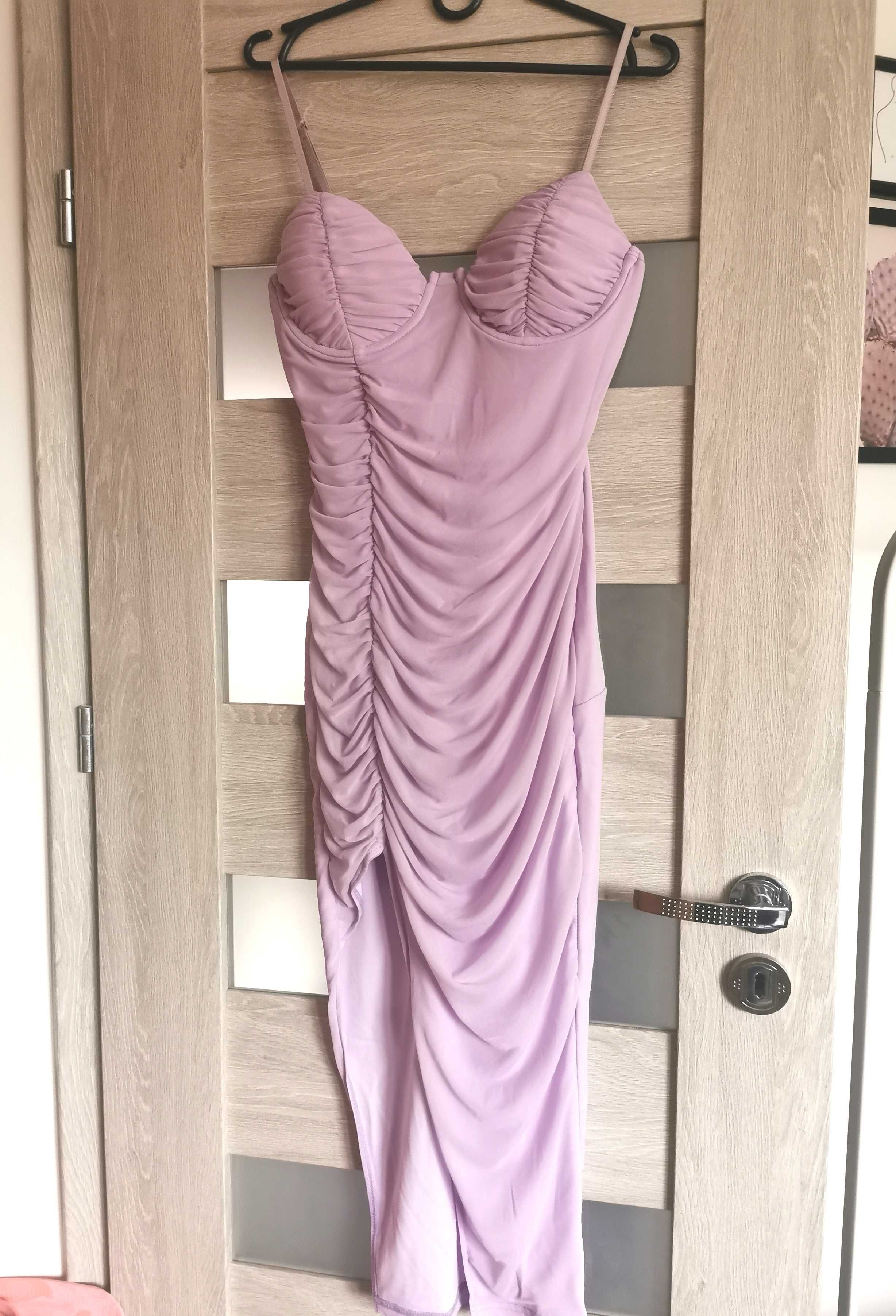 Sukienka jasnofioletowa lawendowa L 40 M 38 liliowa wesele elegancka