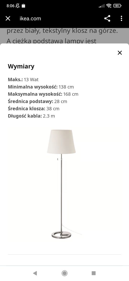 Lampa podłogowa Nyfors Ikea