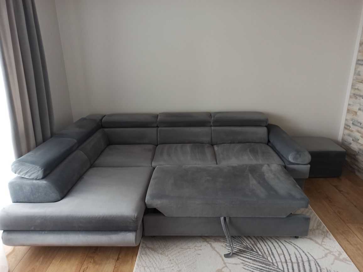 Narożnik z funkcją spania GRATIS pufa i poduszki!