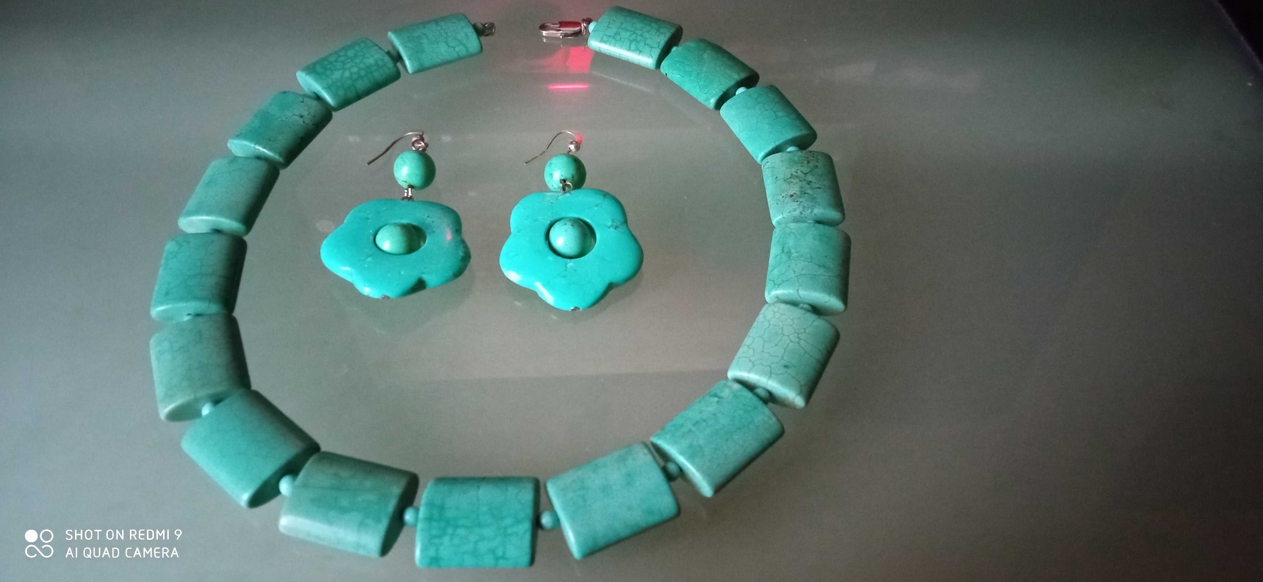 Ожерелье и серьги ювелирный комплект из натурального камня бирюза
