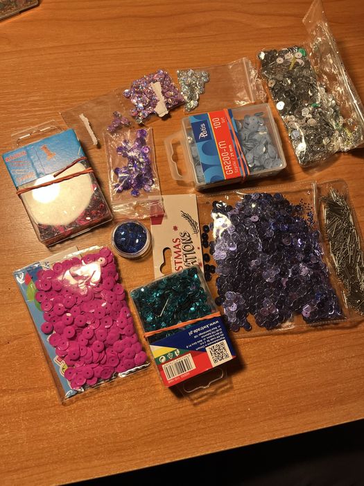 Cekiny niebieski, srebrny, fioletowy, różowy