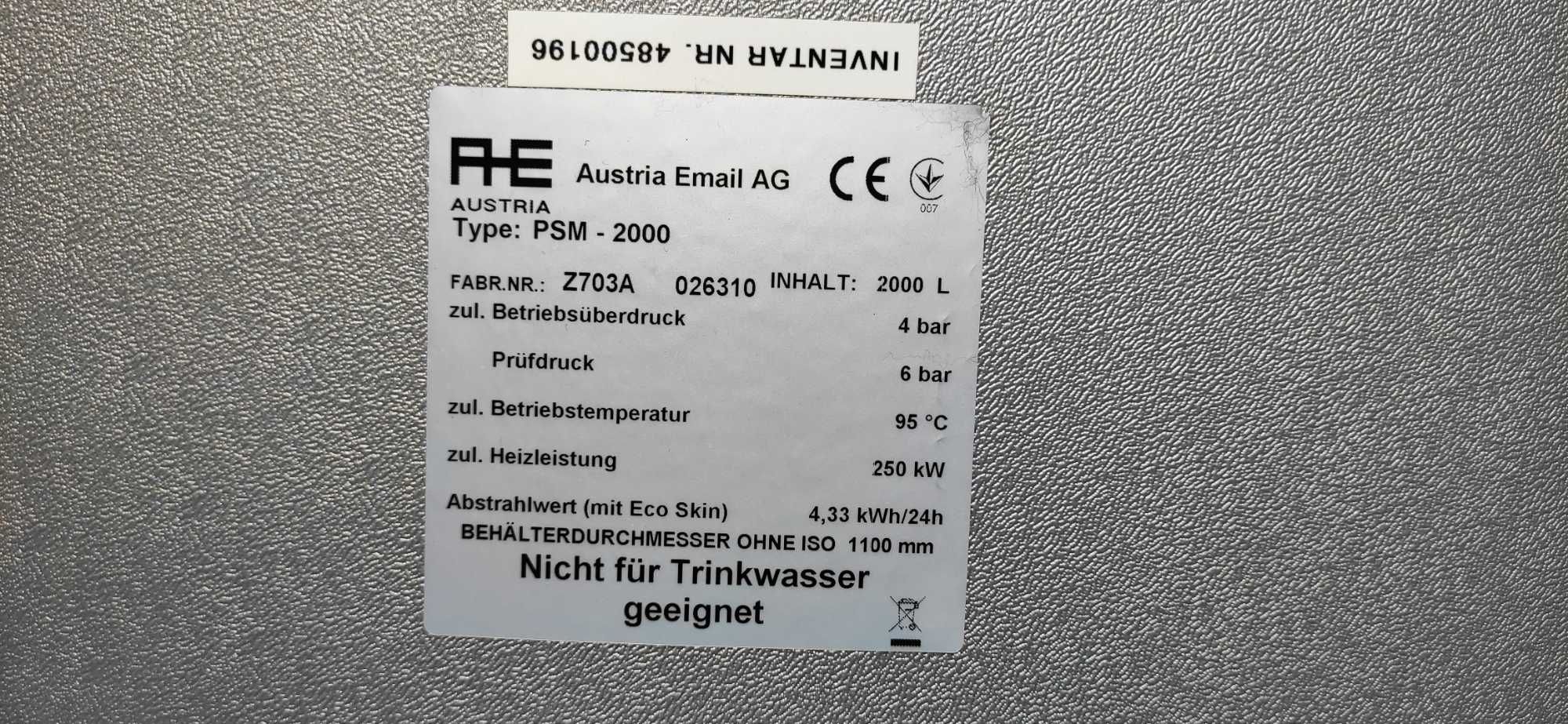 Bufor 1500 / 2000 L zasobnik TML AUSTRIA EMAIL  akumulator zład wody