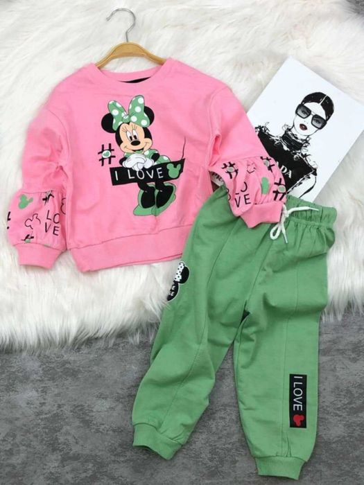 Komplet Myszka Minnie bluza spodnie zielone 104 110