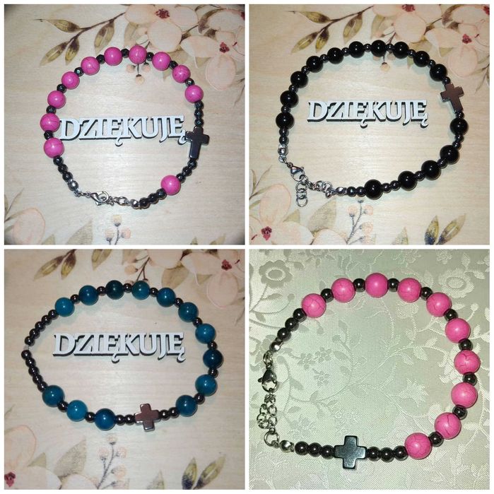 Bransoletka na rękę różaniec z kamieni, damska, komunia, dzień matki