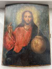 Икона старинная масло доска Господь вседержитель 18 век