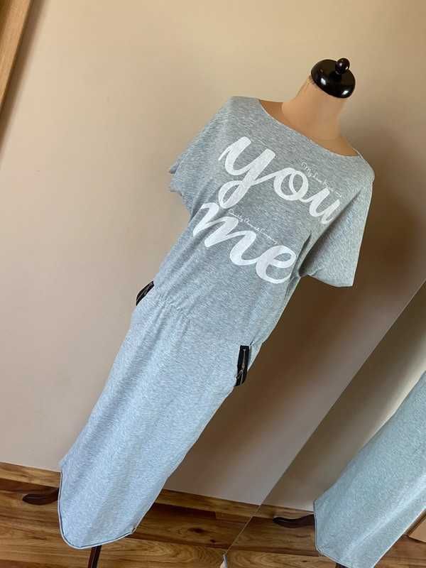 42 40 miss classic sukienka dres dluga szary nadruk kieszenie maxi