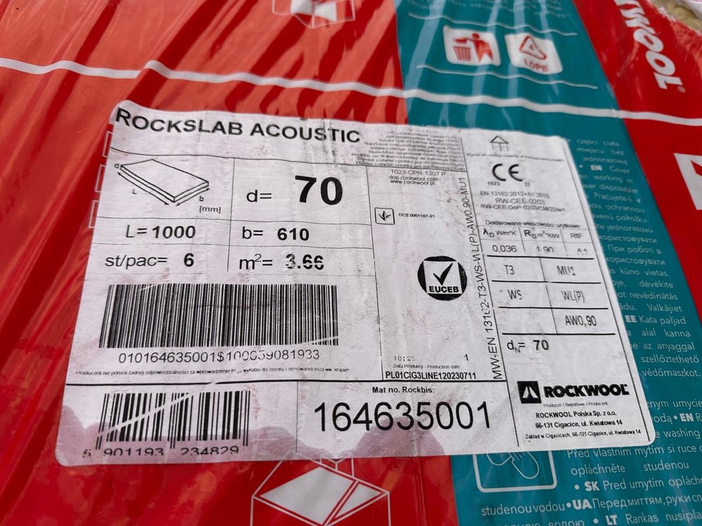 Wełna Rockwool, 14 opakowan, Rockslab Acoustic 70 mm 3,66 m2