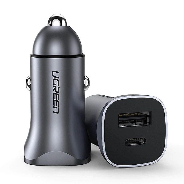 Ugreen szybka ładowarka samochodowa USB-A / USB-C 30W PD PPS szara (CD