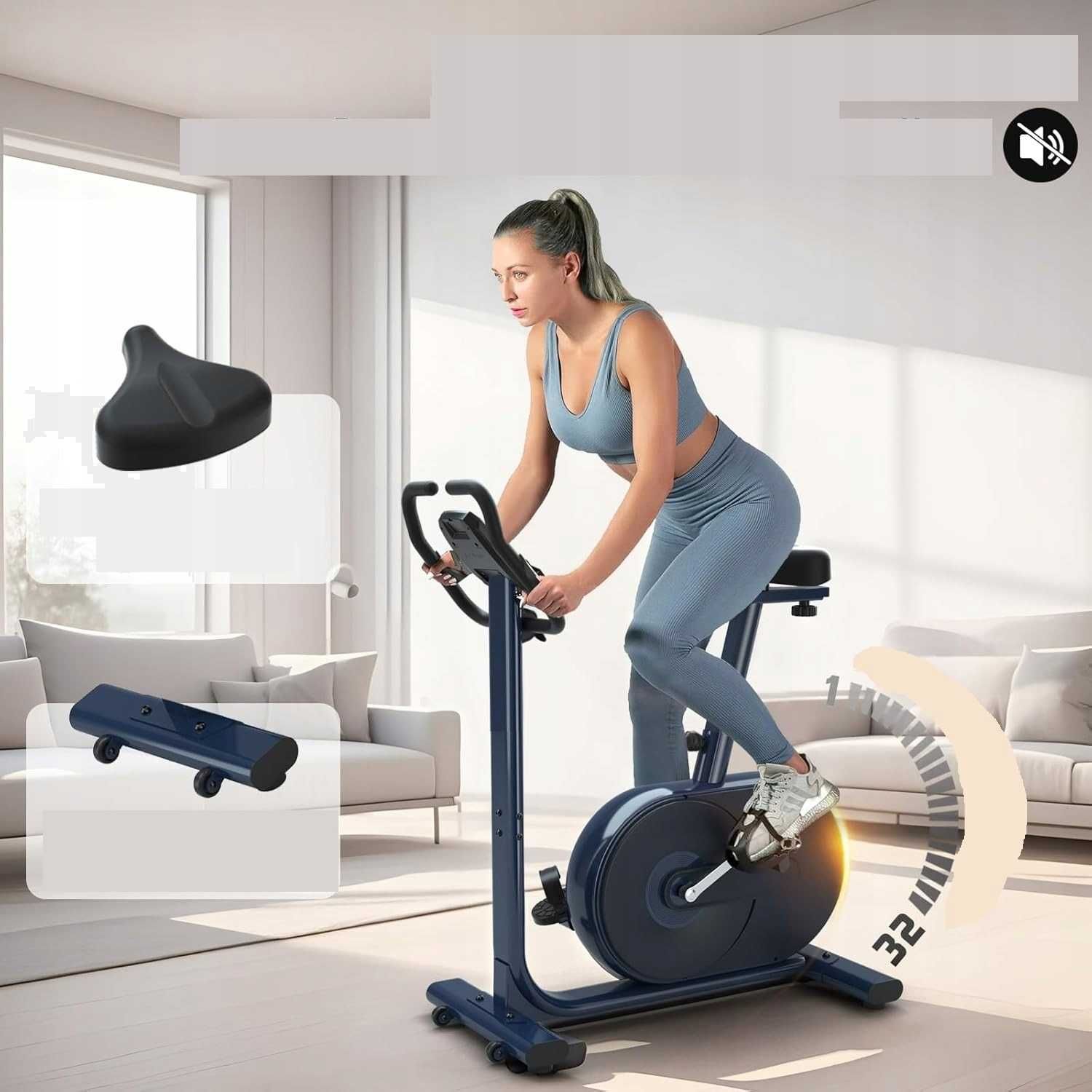 Ergometr cichy rower treningowy 24 duży monitor waga użytkownika 150kg