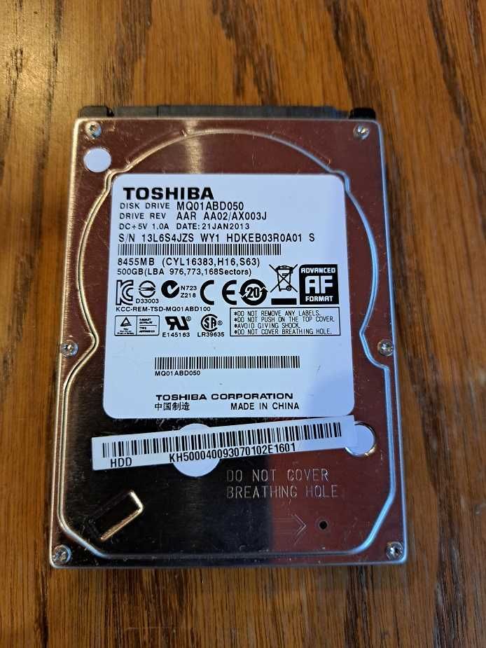 Dysk TOSHIBA 2.5" HDD 500GB MQ01ABD050 do laptopa - stan idealny.