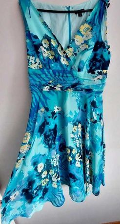 sukienka niebieska,sukienka turkusowa,sukienka w kwiaty