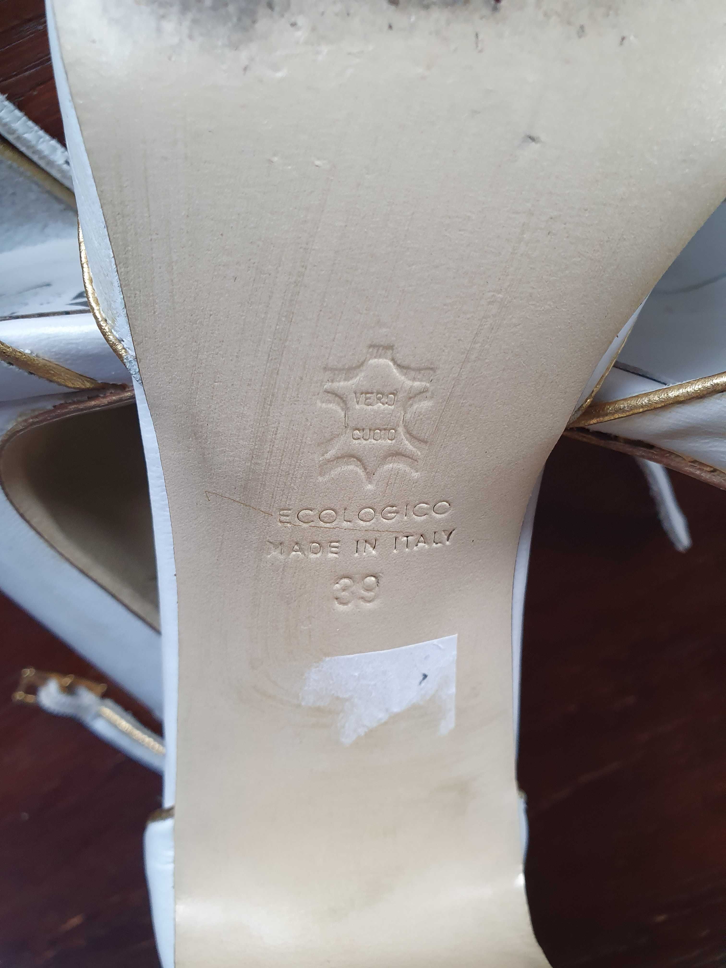 buty skórzane ślubne Apia kremowe/ecru ze złotem