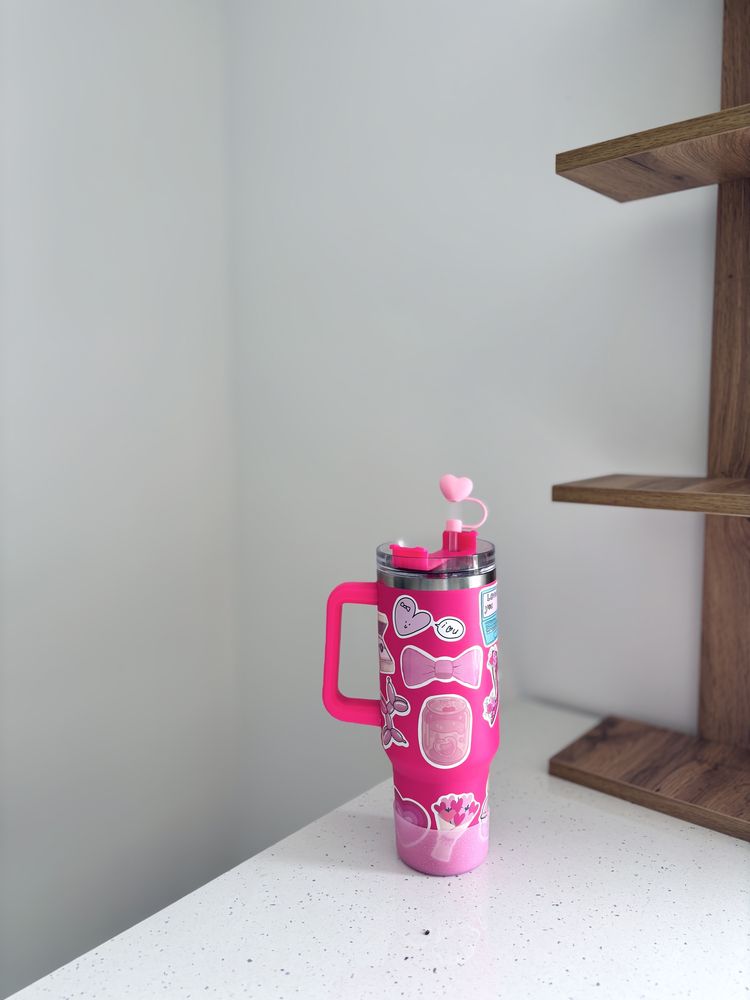 Kubek typu stanley różowy duży z rurką 1200ml