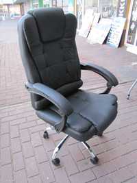Fotel biurowy krzesło obrotowe skórzany regulowany czarny nowy