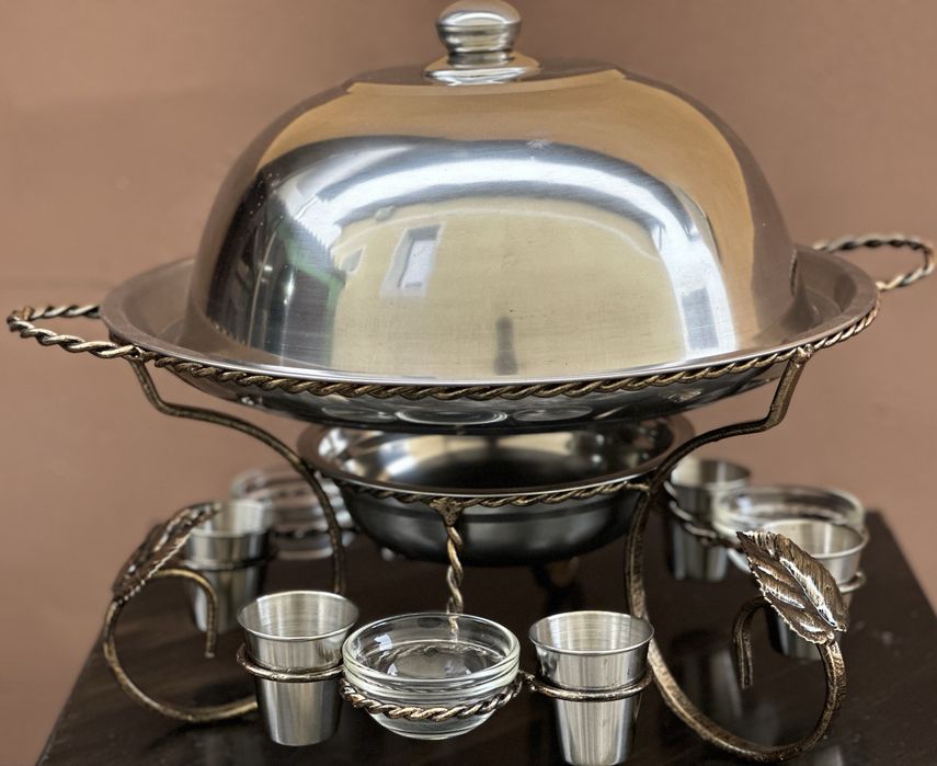 Садж для шашлыка Premium с рюмками и соусницами 36 см