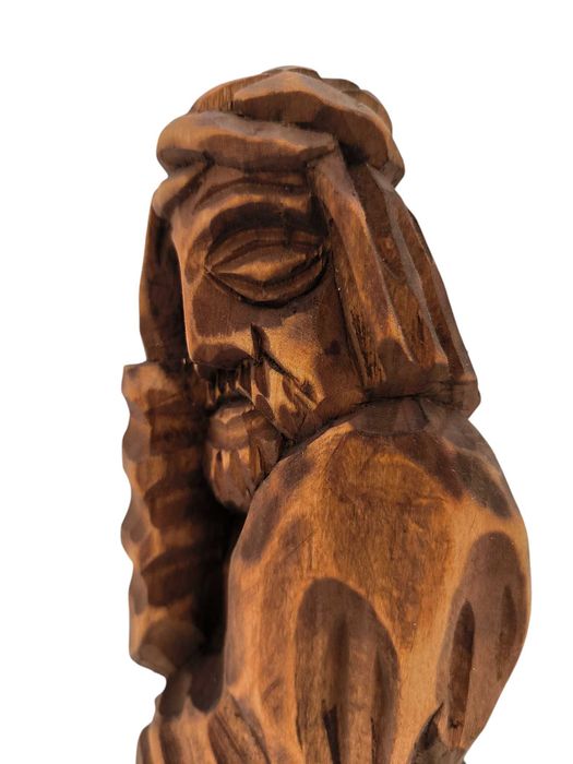 Rzeźba Jezus Chrystus Frasobliwy 20 cm Jasny Brąz Prawa Dłoń