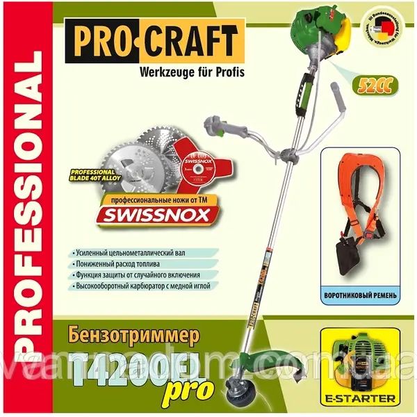 Мотокоса Procraft T4200EL  ELECTRO STARTER (3 ножі, 1 котушка)