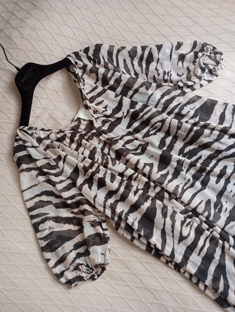 H&M S-L luźna długa owersizowa sukienka wzór zebra