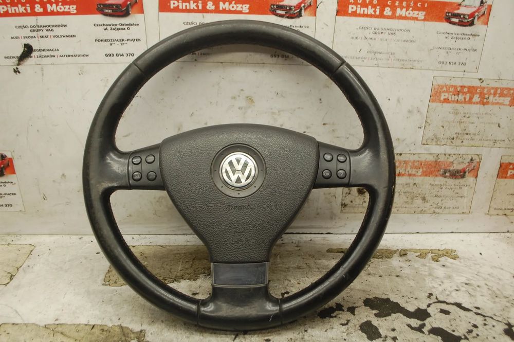 KIEROWNICA SKÓRZANA MULTIFUNKCYJNA + PODUSZKA AIR BAG VW GOLF V GTI JETTA PASSAT B6 1K0880201AA 1K0959538F