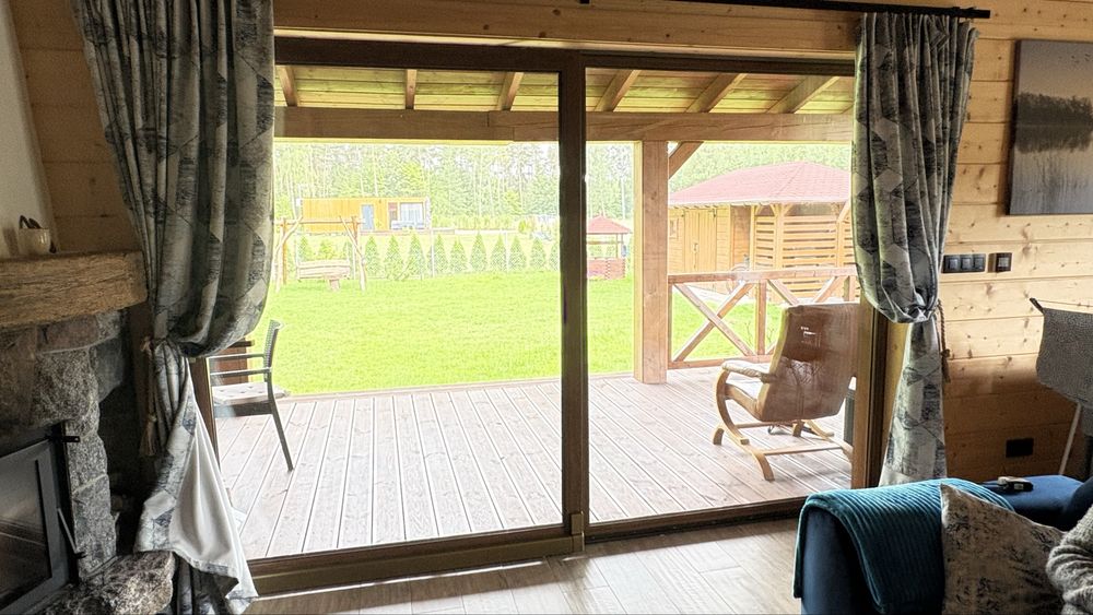 Okno drzwi tarasowe 320x220  przesuwno uchylne zloty dąb