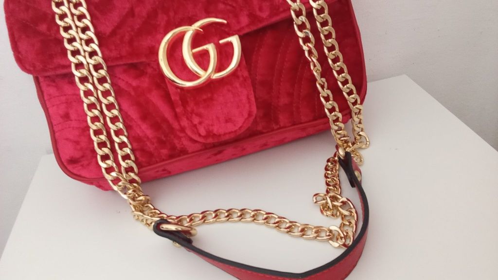 Gucci marmont Velvet handbag red  torebka
