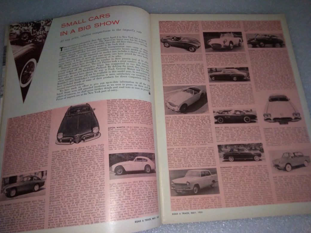 Antiga e Rara Revista Road & Track Aston Martin de 1959