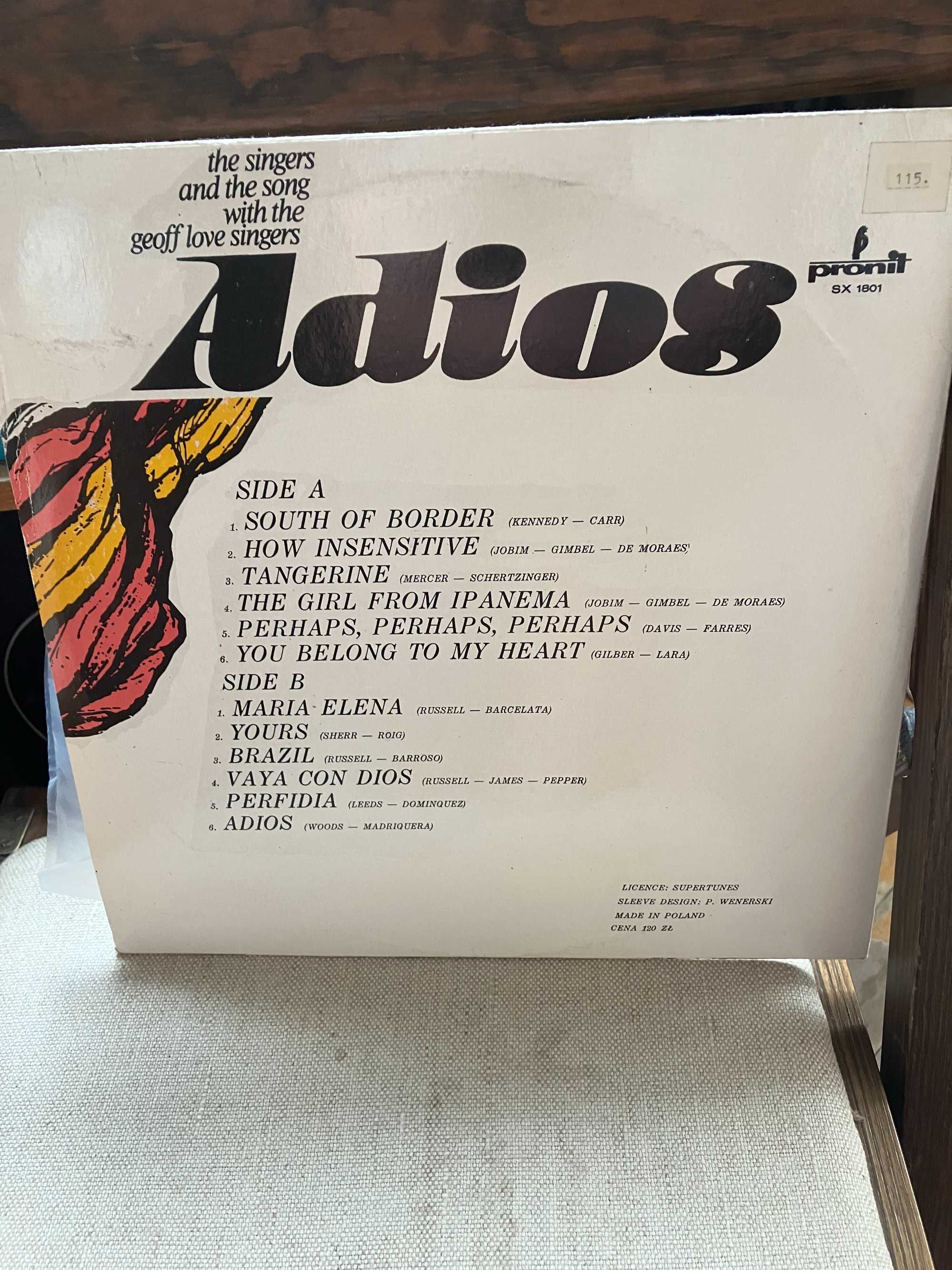 Winyl Adios " The singers and song with the geoff love singers " mint