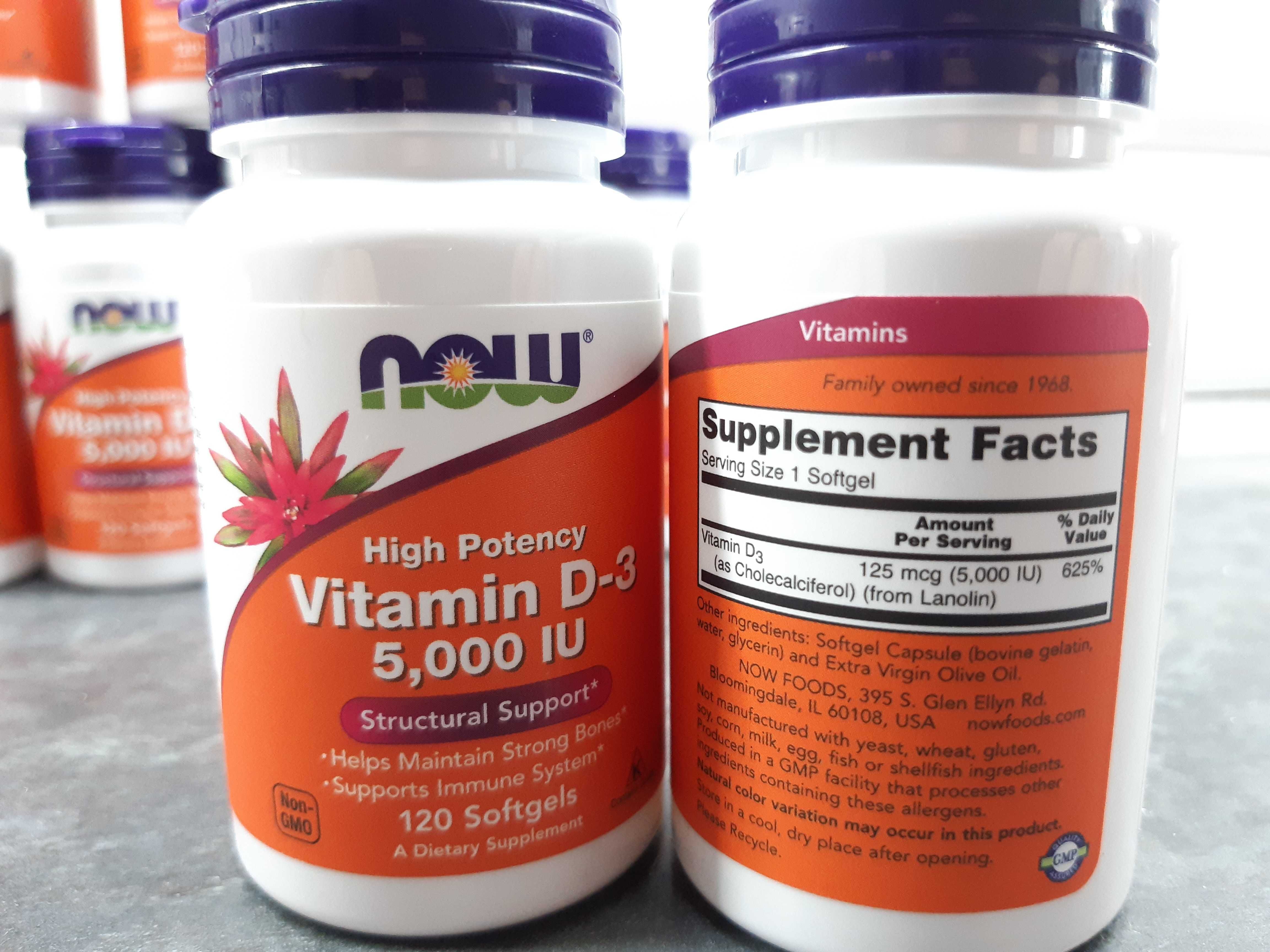 Now Foods, Vitamin D3 5000 МЕ (120 капс.), витамин D3, вітамін D3