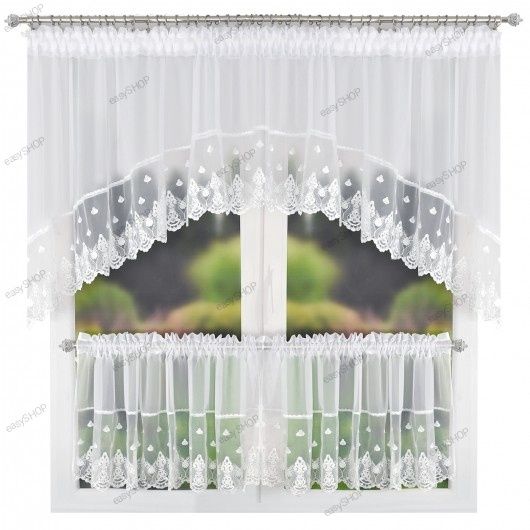 Biały zestaw firan do kuchni z zazdroskami