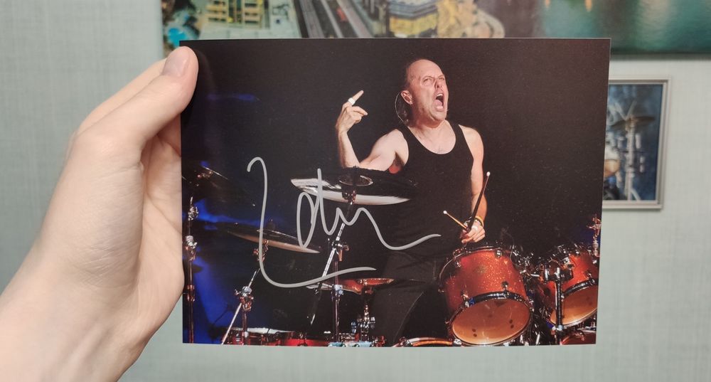 Автограф и барабанная палочка Metallica. Ларс Ульрих. Lars Ulrich.