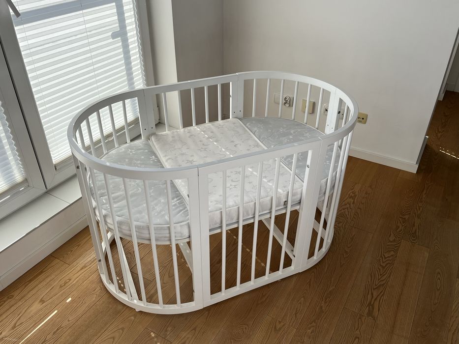 Łóżeczko dziecięce 7w1 – okrągłe, owalne, przewijak, kojec – NOWE