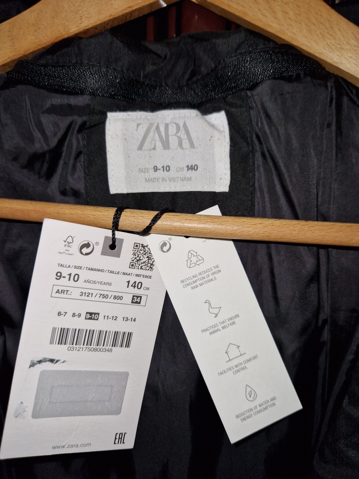 Пуховик подовжена куртка Zara 140