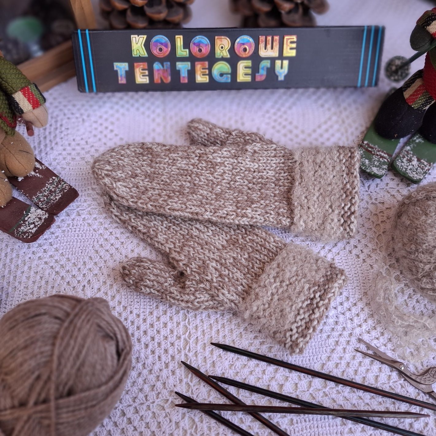 Rękawiczki handmade wełniane, melanż , beże