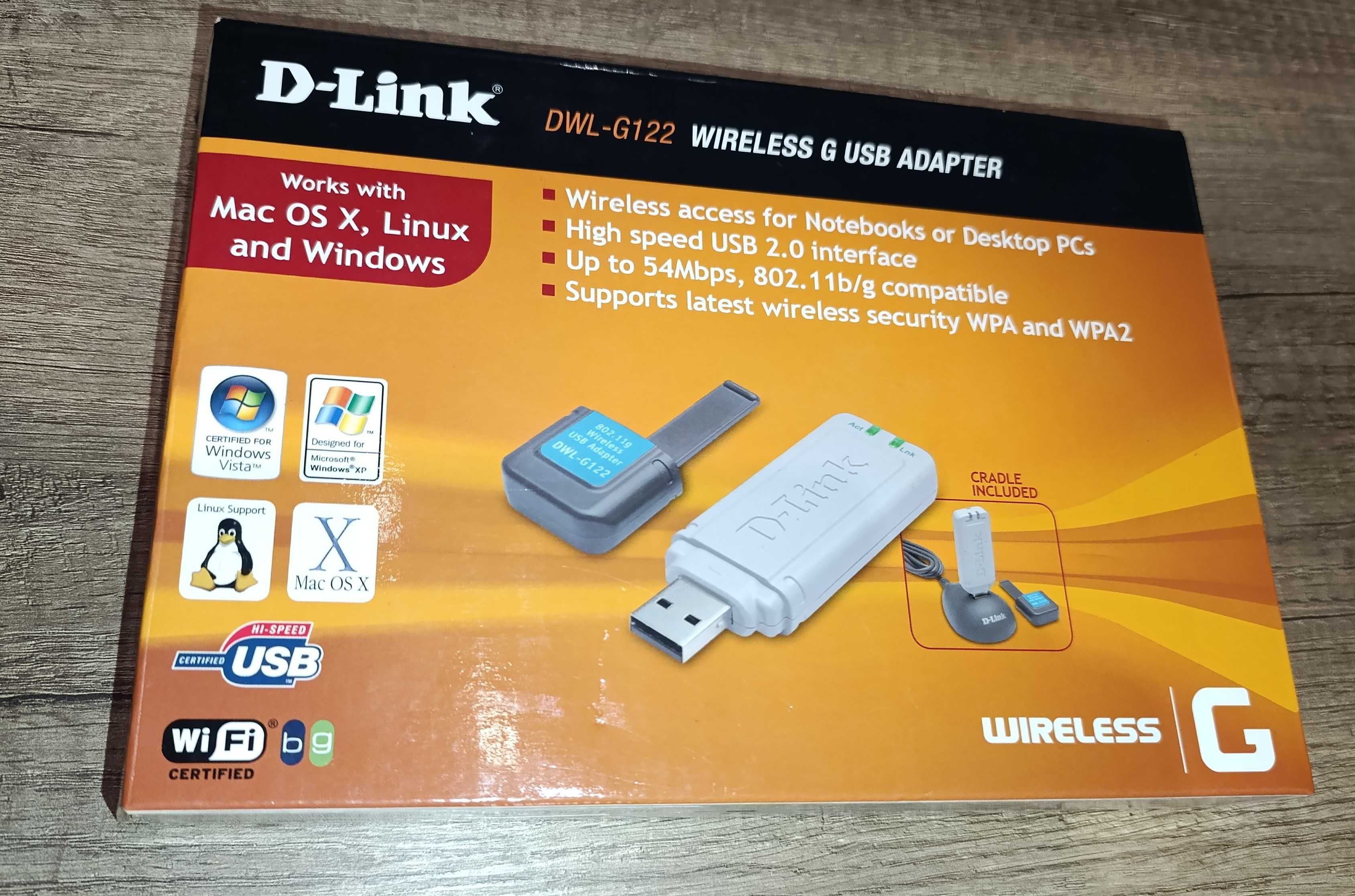 D-Link Adaptador USB - 54Mbps Wireless DWL-G122 com suporte - Novo