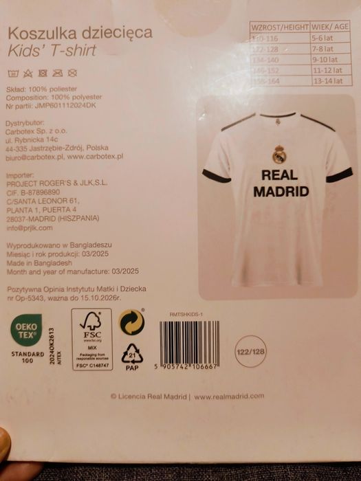 Koszulka piłkarska real Madrid 122/128