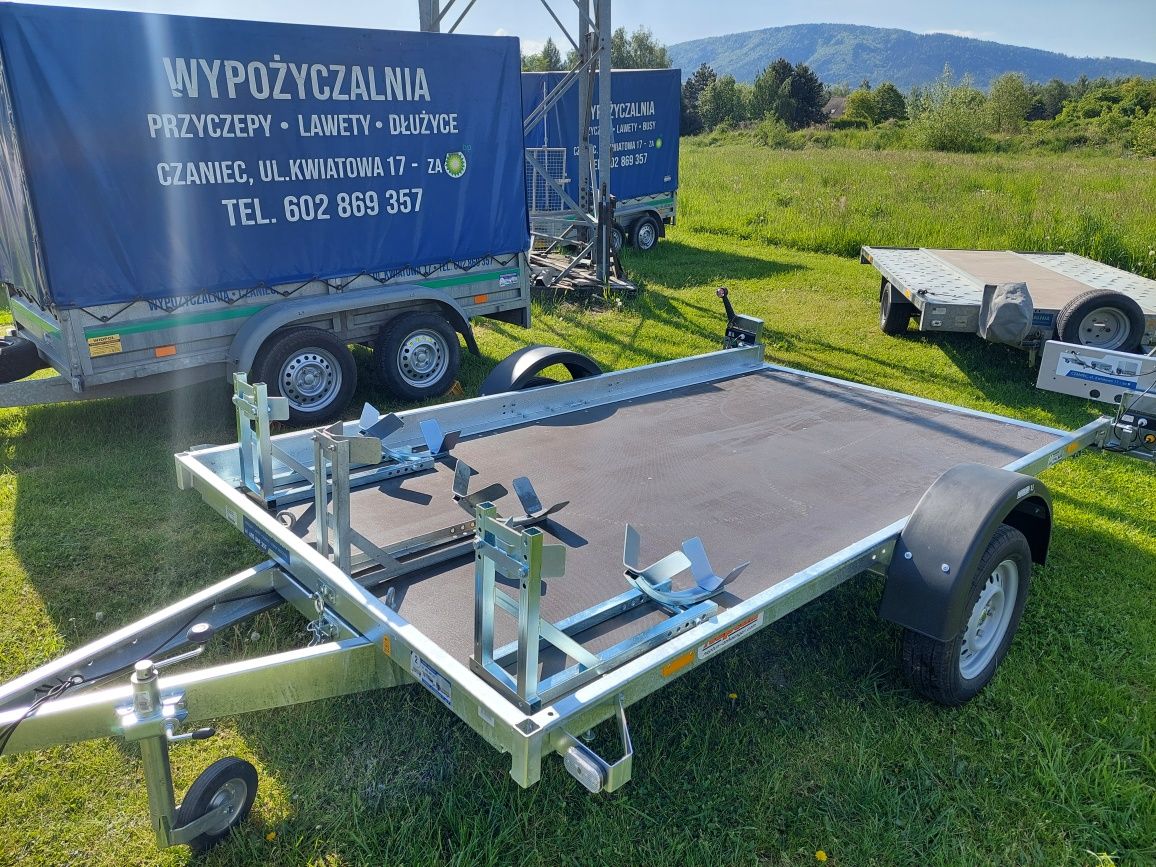 Wypożyczalnia Przyczep lawety pod koparkę na motor wynajem lekka 750kg