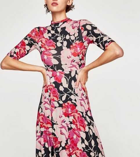 Vestido midi preto com laçada da Zara T: M Novo c/etiqueta