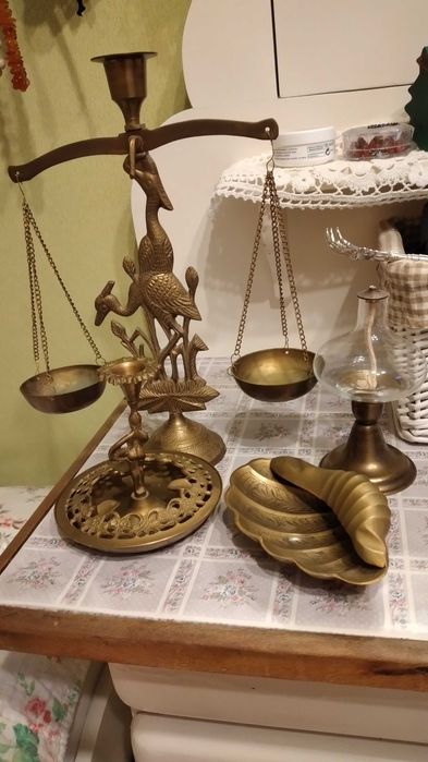 Świeczniki mosiądz,popielniczka mosiadz