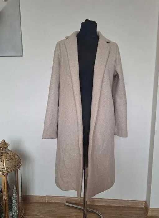 Piękny beżowy przejściowy jesienny płaszcz klasyczny długi Zara 38