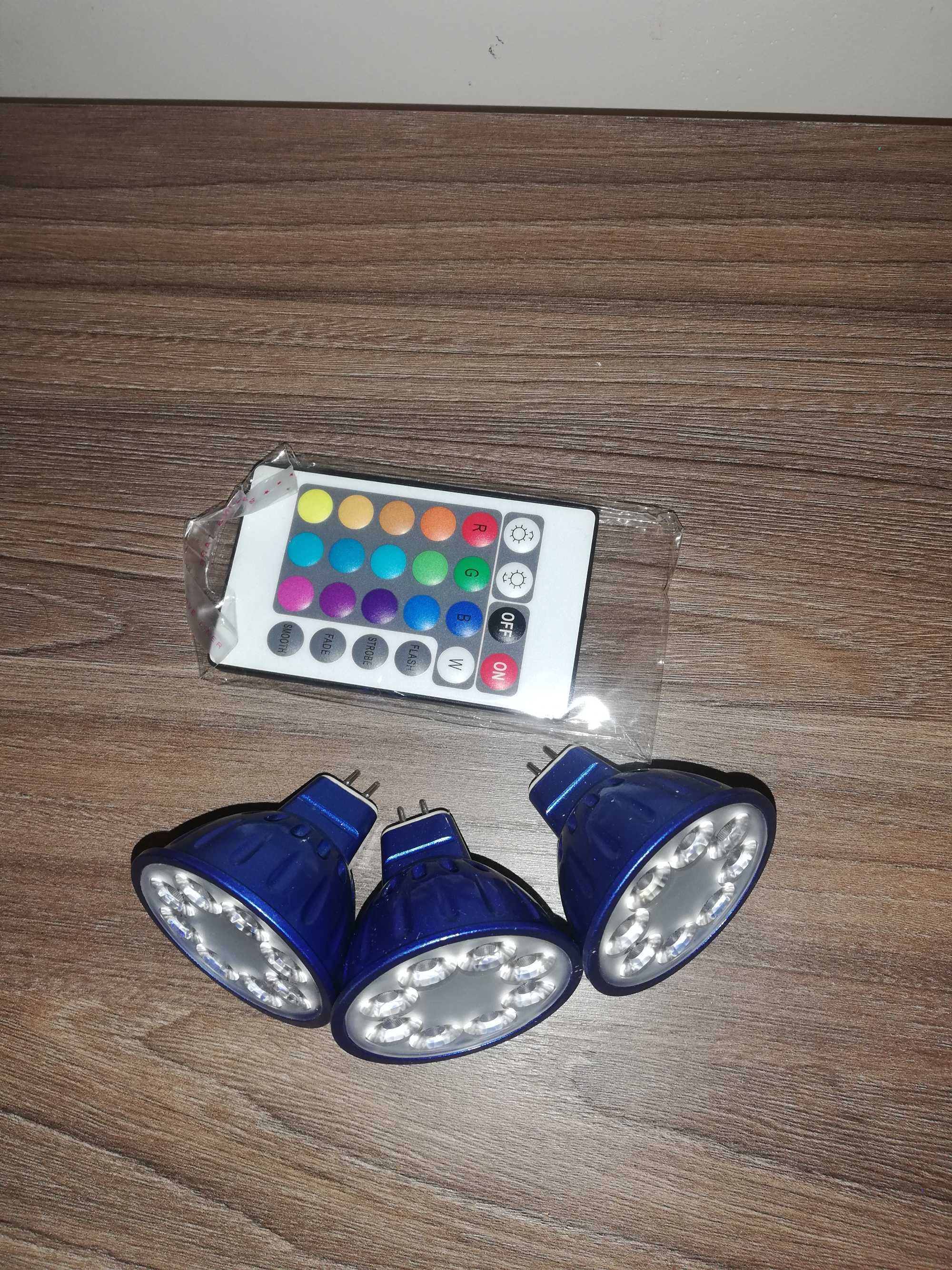 Lampy 3szt zmieniające kolor LED, lampy LED GU5.3 5W 12V.