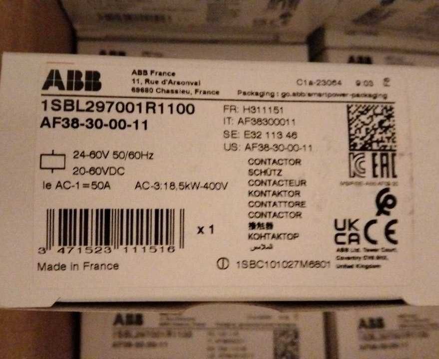 Контактор ABB AF38-30-00-13, 38А-18.5 кВт. 24-60V або 100-250V AC/DC