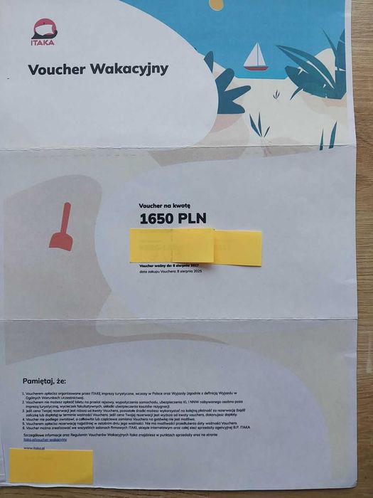 Sprzedam Voucher wakacyjny do ITAKI o wart 1950 zł ważny do 8.8.2027