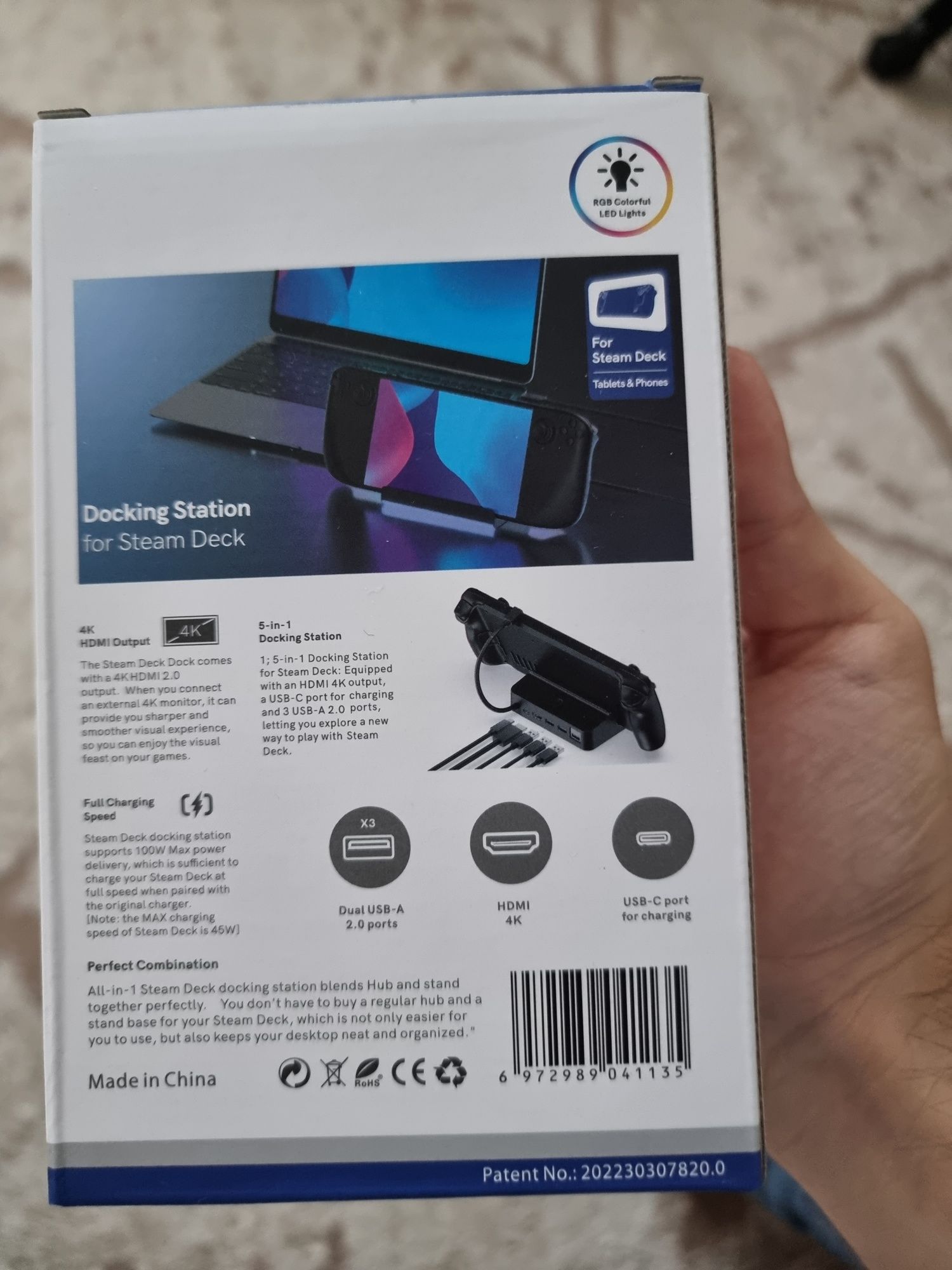 Док станція для steam deck RGB підсвітка, HDMI 2.0 (4k), 3х USB